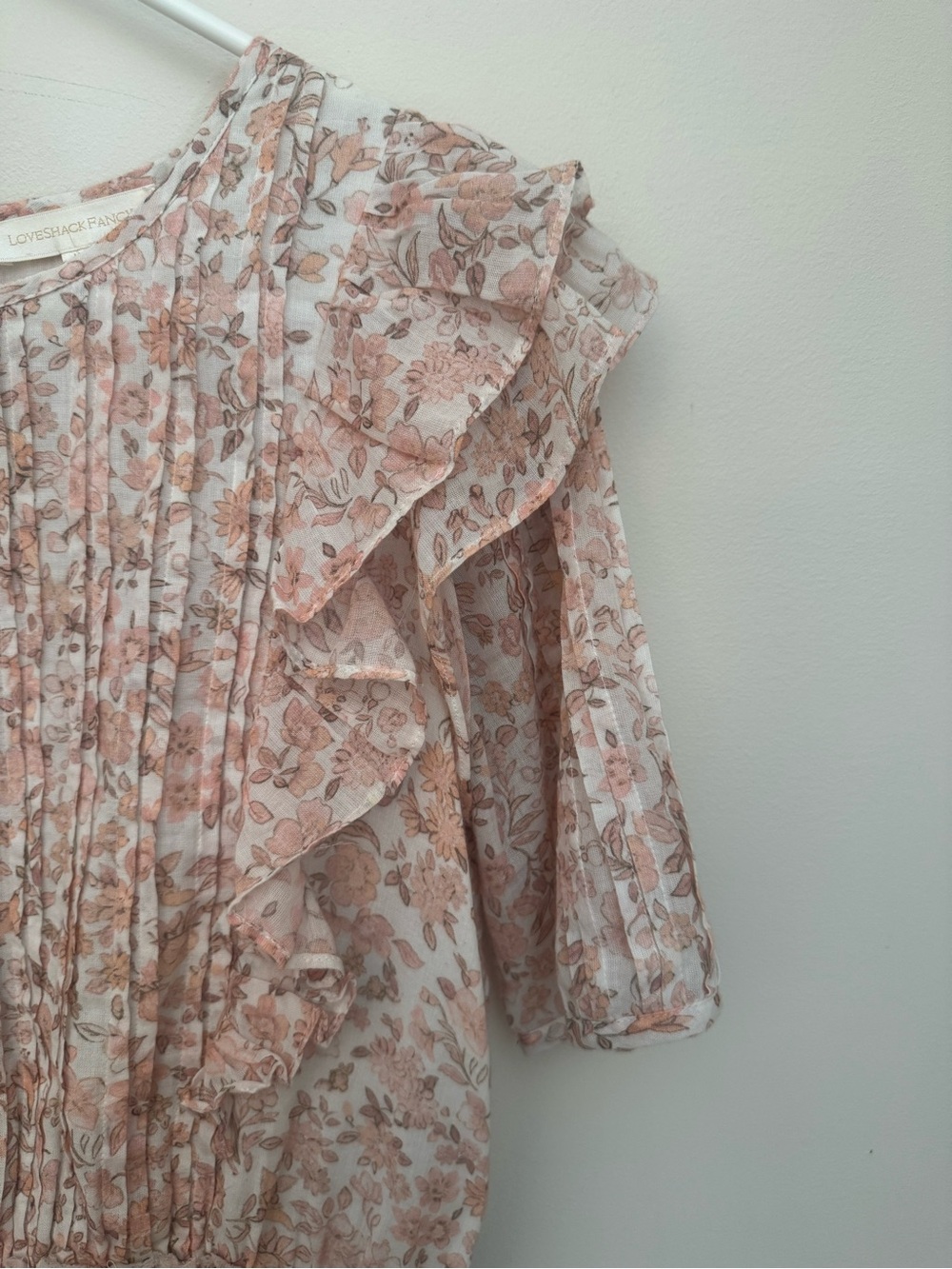 LoveShackFancy Natasha Mini Dress Size Medium Vanilla Foam Pink Floral Ruffle - Picture 5 of 10